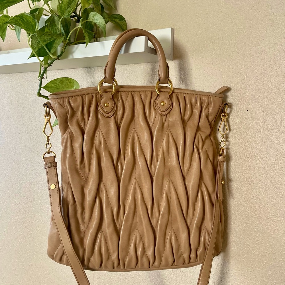 Tan Miu Miu satchel bag